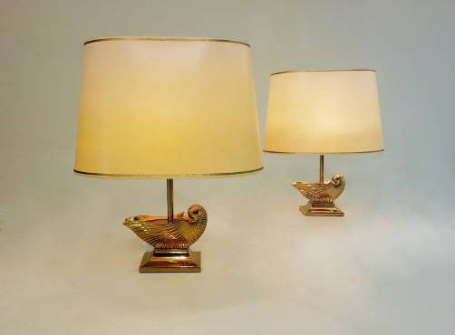 Pair Maison Charles gold shell table lamps, 1970`s ca, French